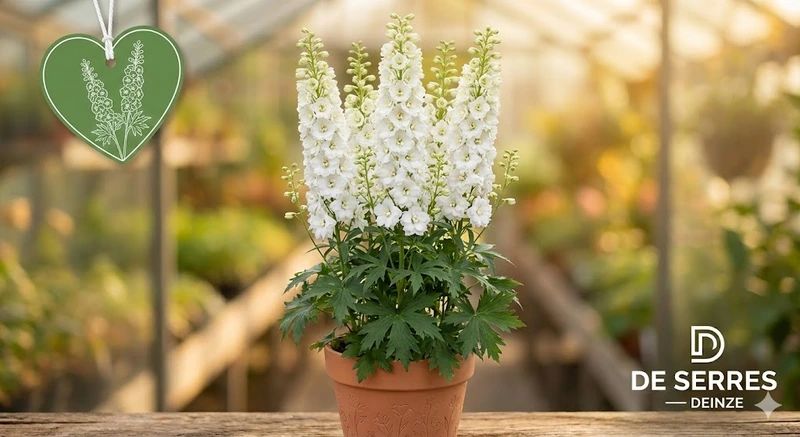 Delphinium pacific 'Excalibur', weiß